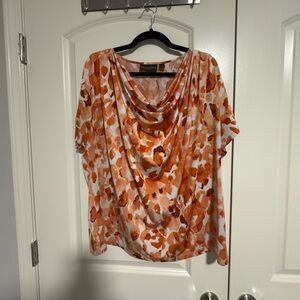 Dana Buchman Orange and White Ruched Blouse
